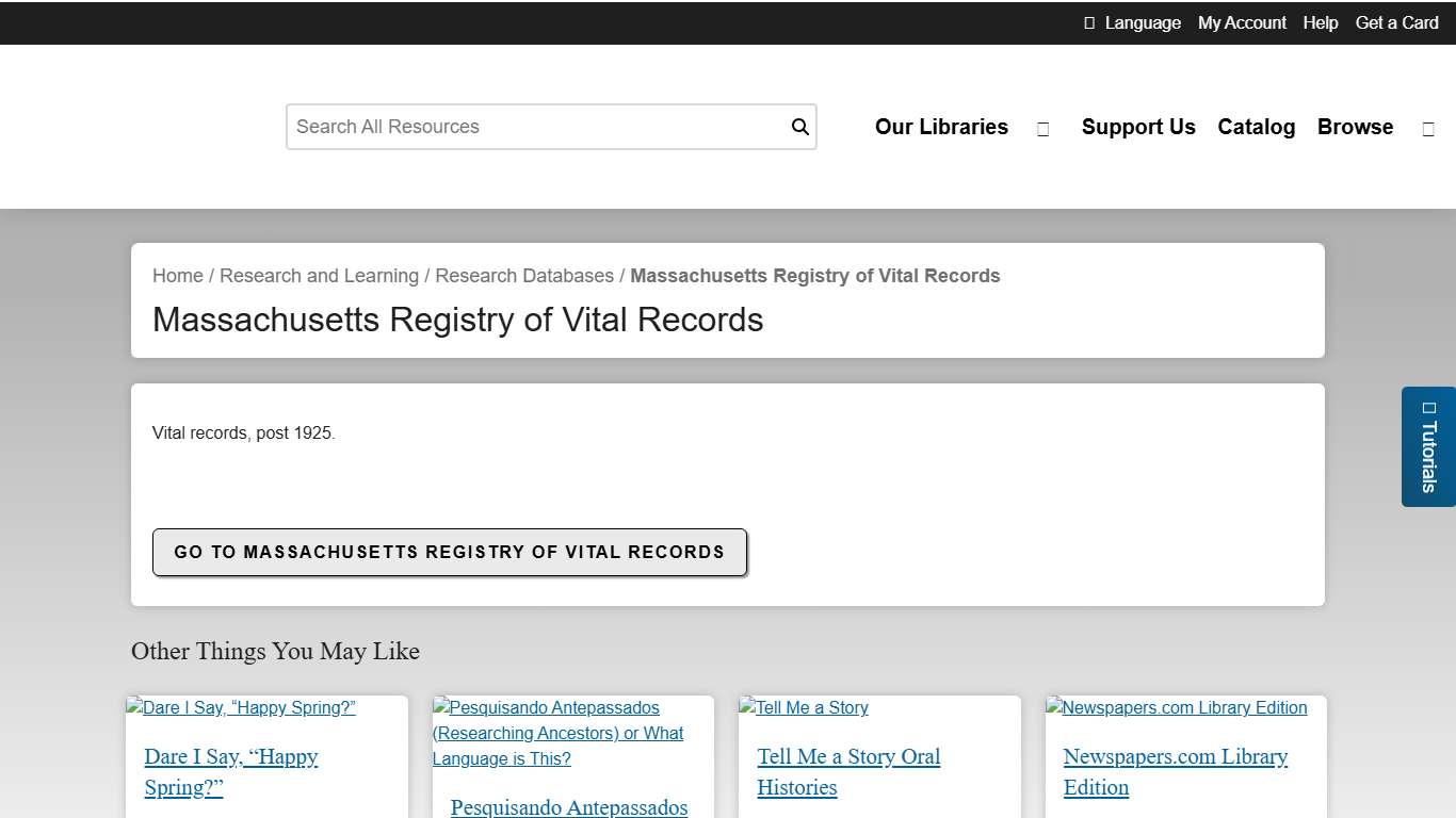 Massachusetts Registry of Vital Records Mid-Continent Public Library