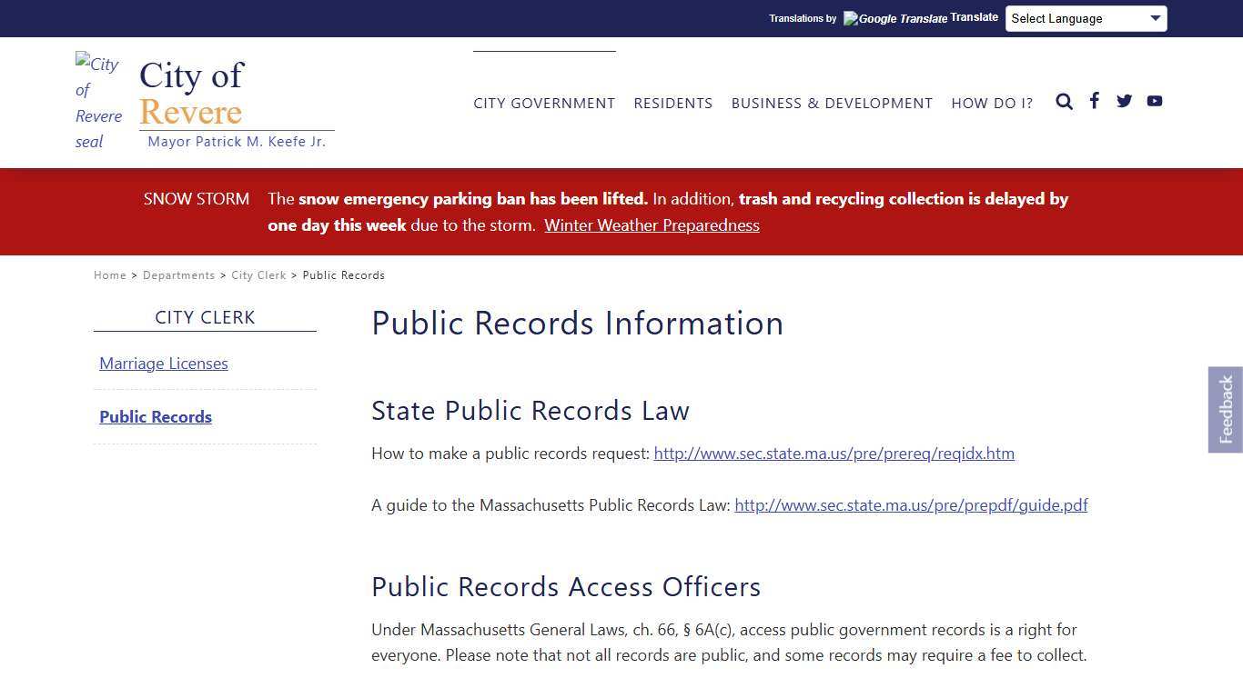 Public Records - City of Revere, Massachusetts