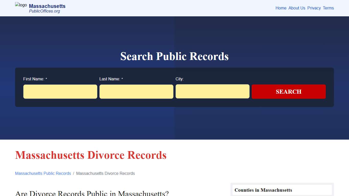 Massachusetts Divorce Records Search – PublicOffices.org